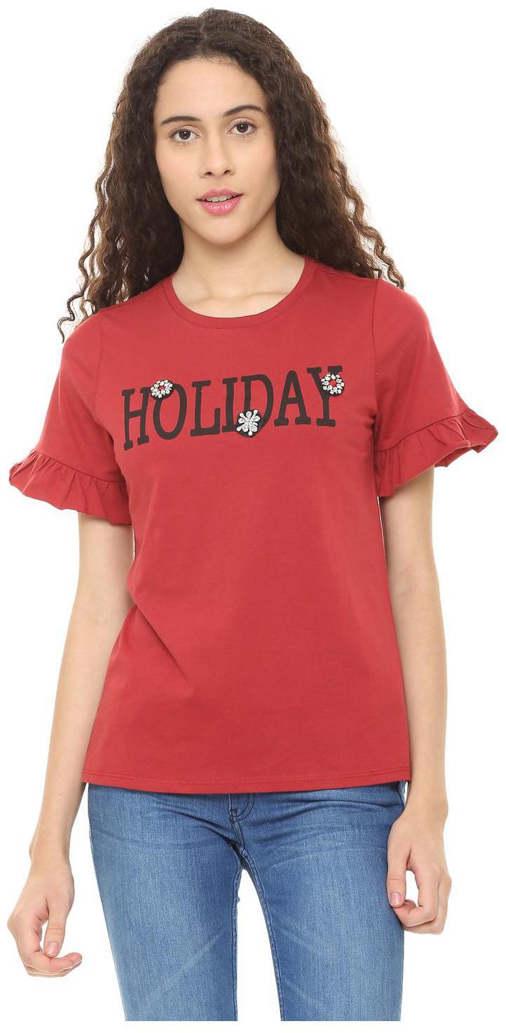 

People Women Red Regular fit Round neck Cotton T shirt