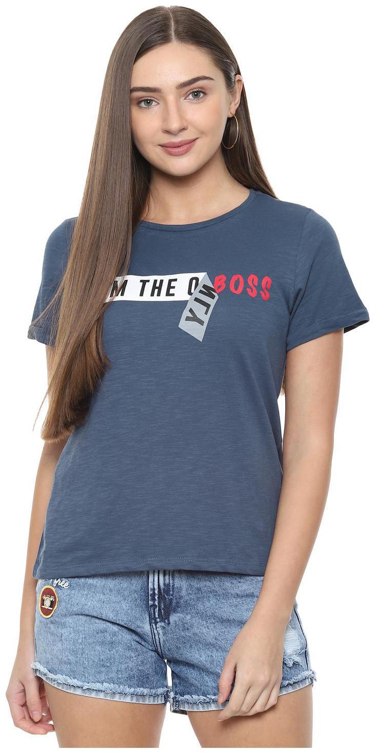 

People Women Blue Regular fit Round neck Cotton T shirt