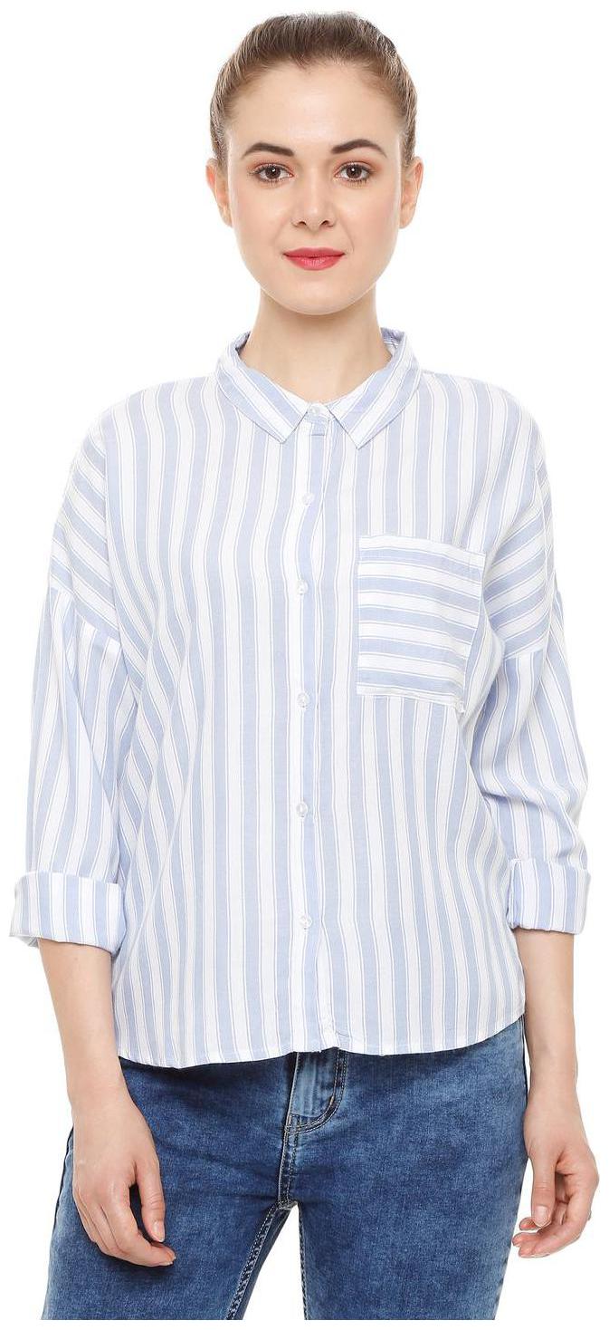 

People Women Blue Striped Regular Fit Shirt