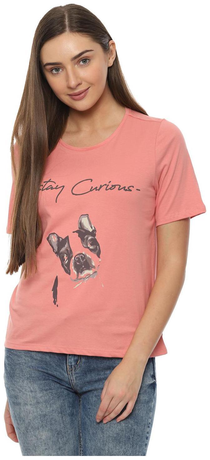 

People Women Peach Regular fit Round neck Cotton T shirt