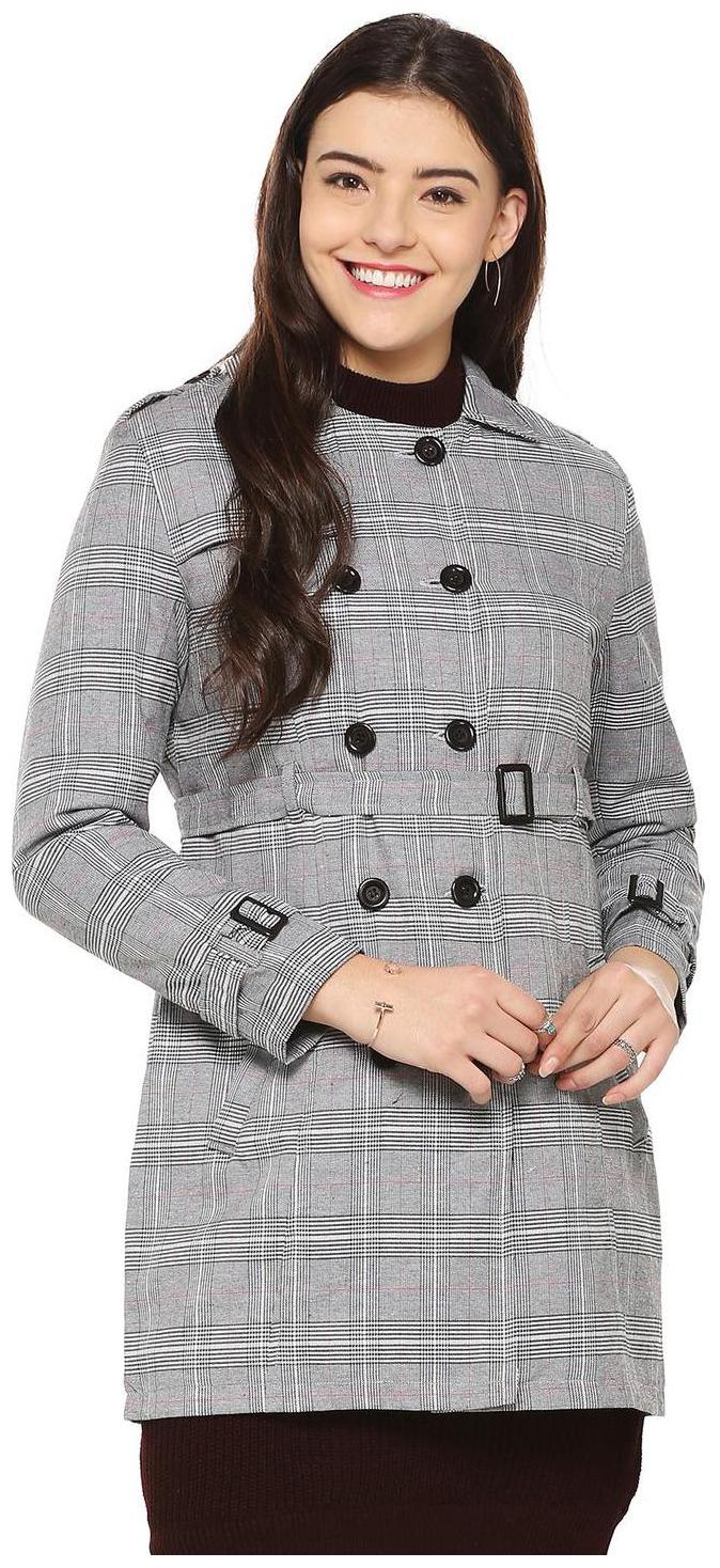 

People Women Checked Biker Jacket - Grey