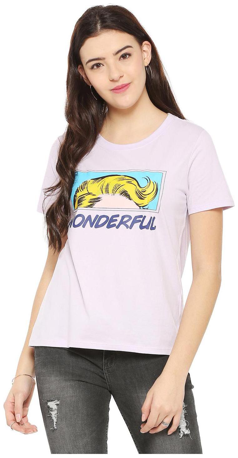 

People Women Pink Regular fit Round neck Cotton T shirt