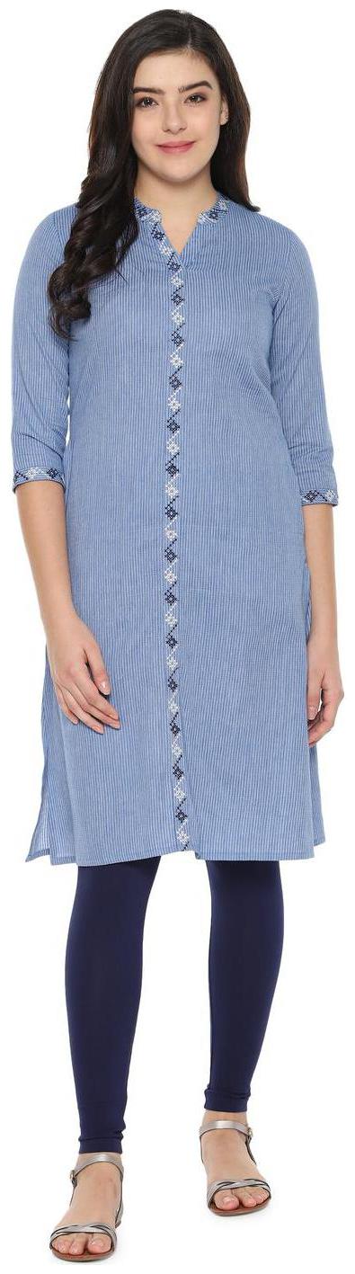 

People Women Blue Striped Straight Kurta