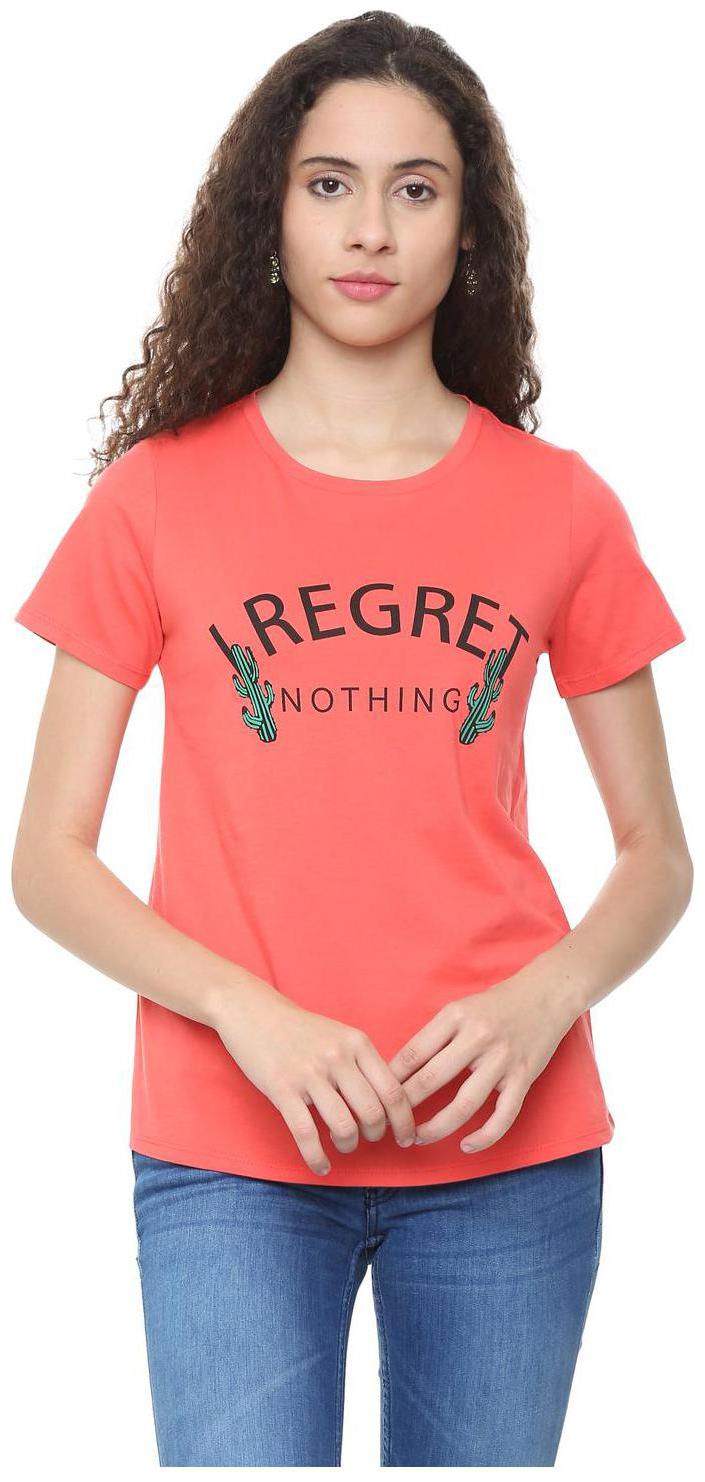 

People Women Pink Regular fit Round neck Cotton T shirt