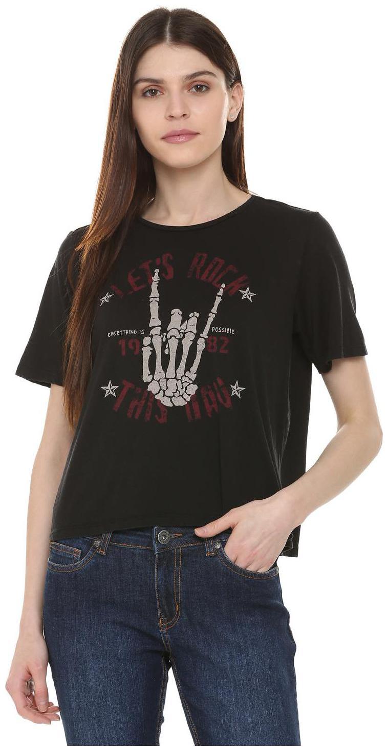 

People Women Black Regular fit Round neck Blended T shirt
