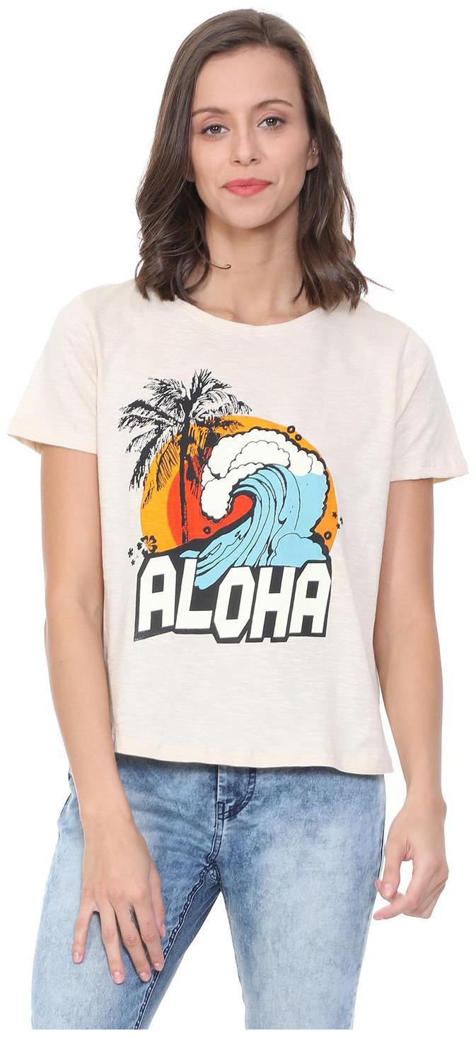 

People Women White Regular fit Round neck Cotton T shirt