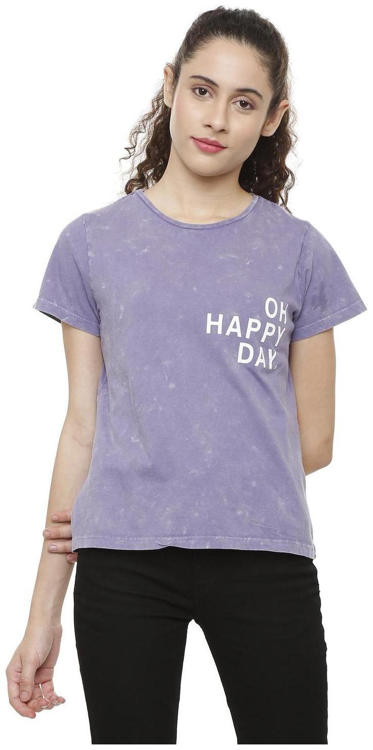 

People Women Purple Regular fit Round neck Cotton T shirt
