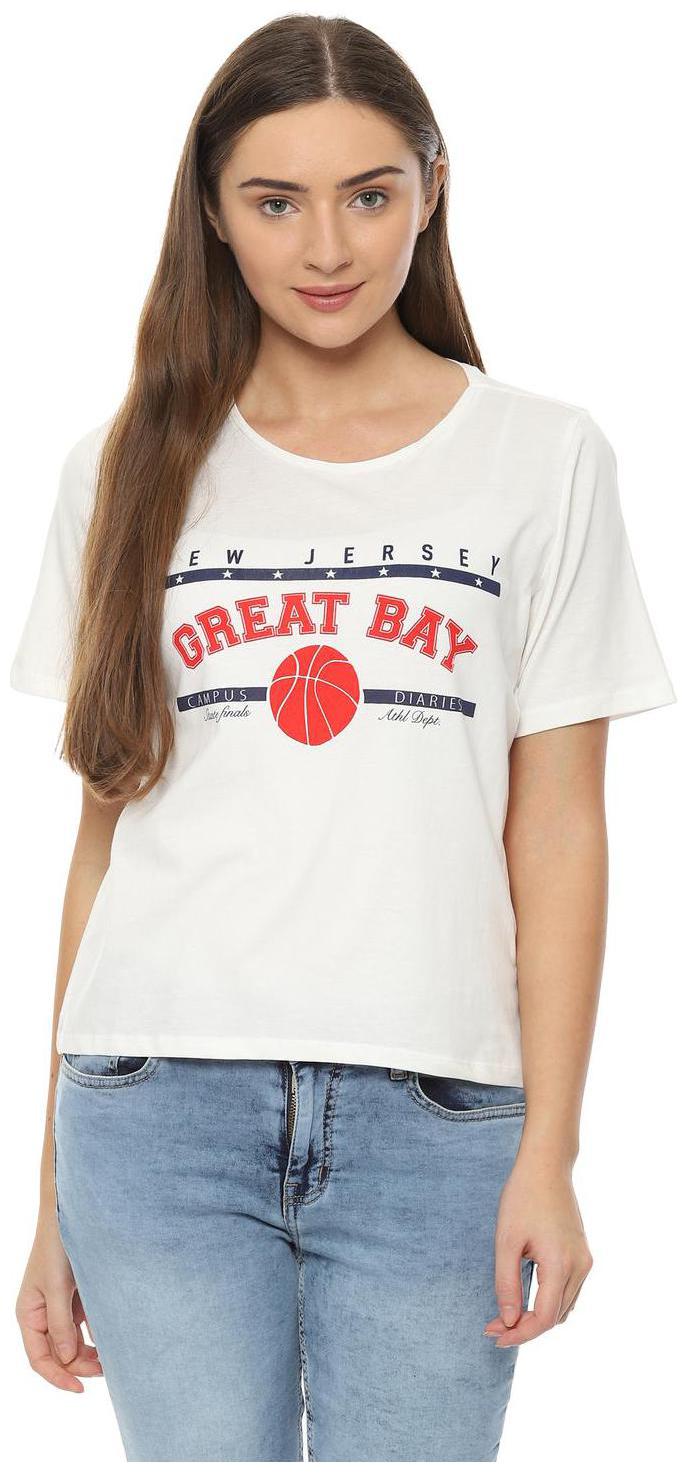 

People Women White Regular fit Round neck Cotton T shirt