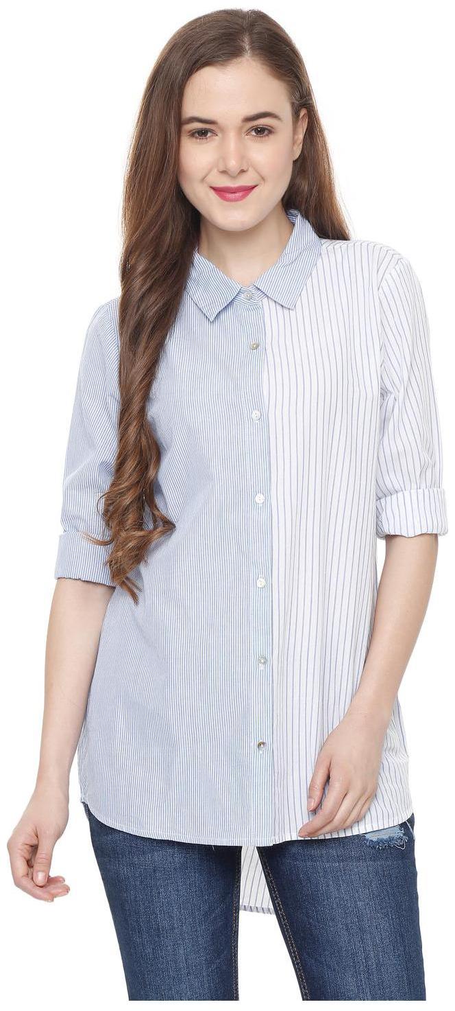 

People Women Blue Striped Regular Fit Shirt