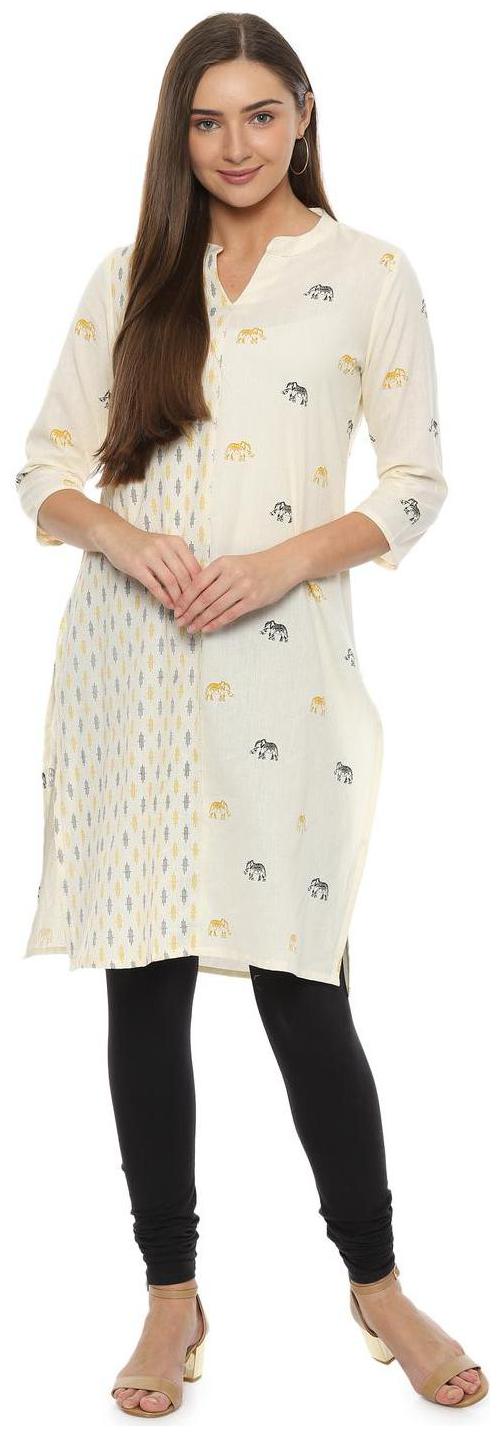 

People Women Beige Printed Straight Kurta