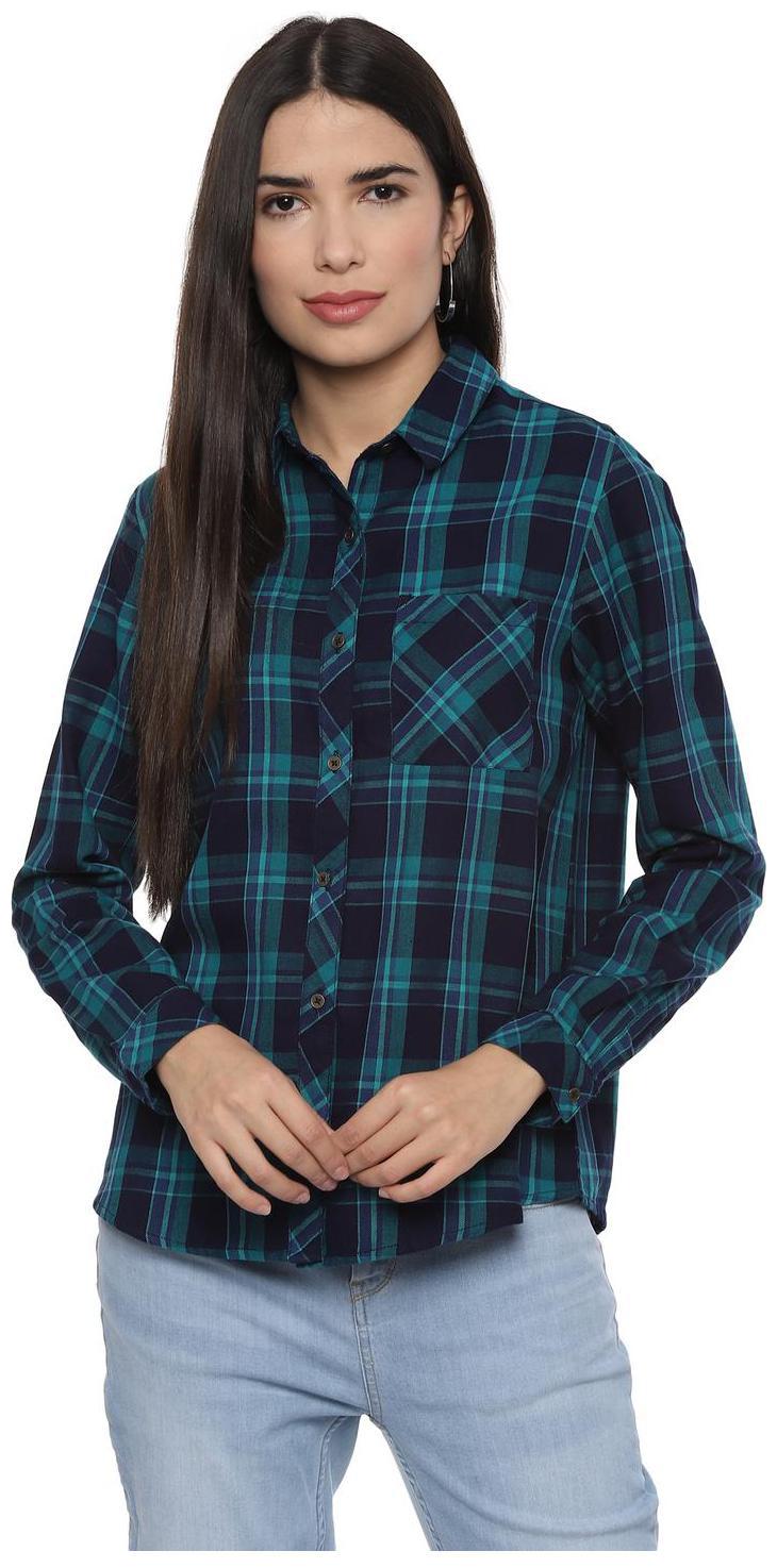 

People Women Blue Checked Regular Fit Shirt