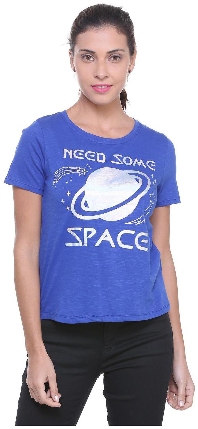 

People Women Blue Regular fit Round neck Cotton T shirt
