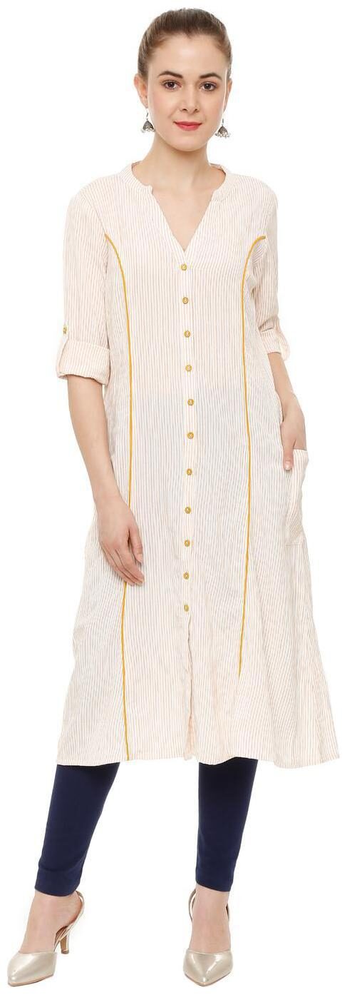 

People Women Beige Striped Regular Kurta