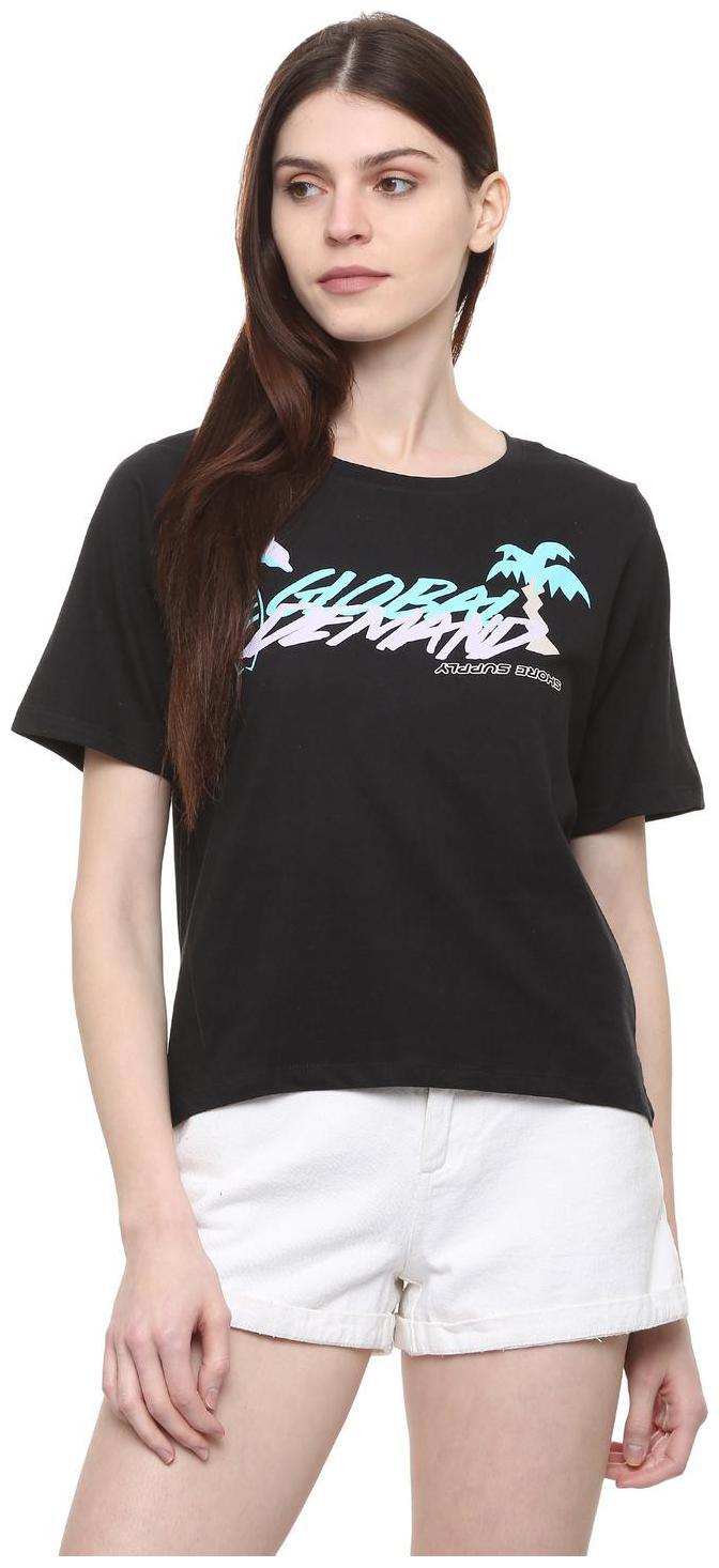 

People Women Black Regular fit Round neck Cotton T shirt