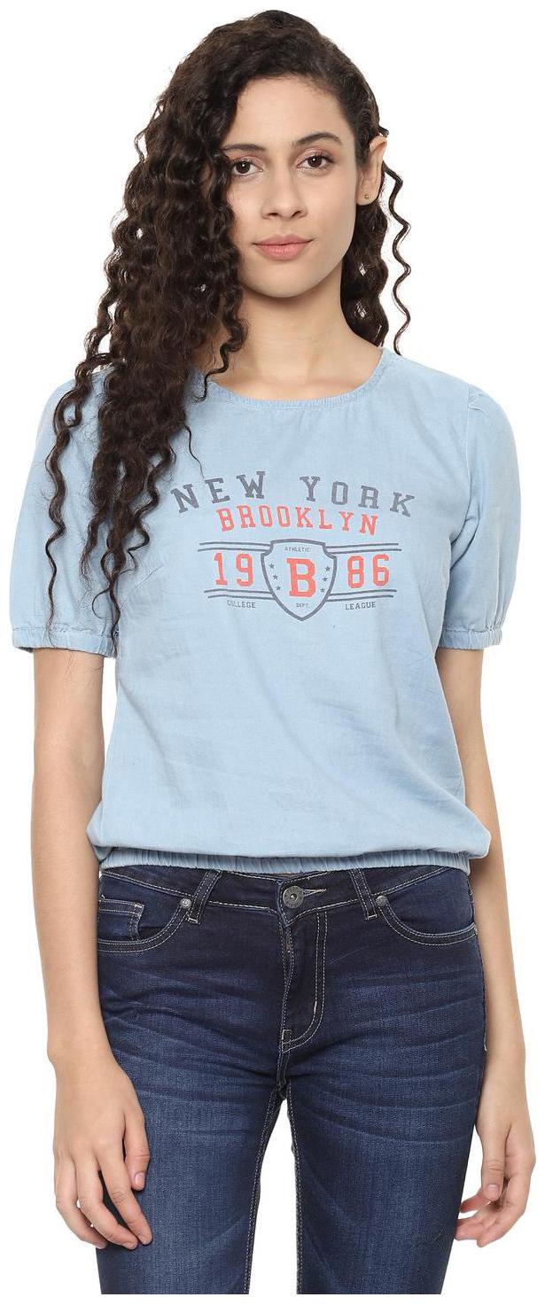 

People Women Printed Regular top - Blue