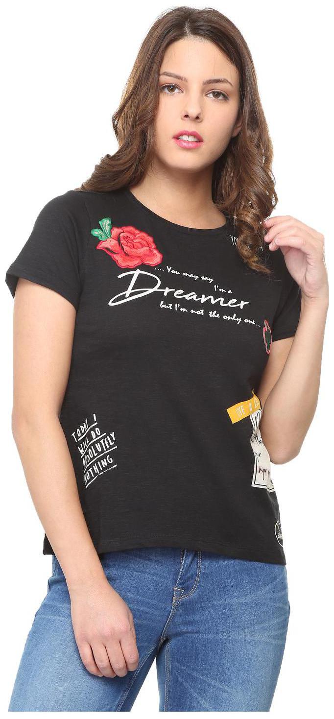 

People Women Black Regular fit Round neck Cotton T shirt