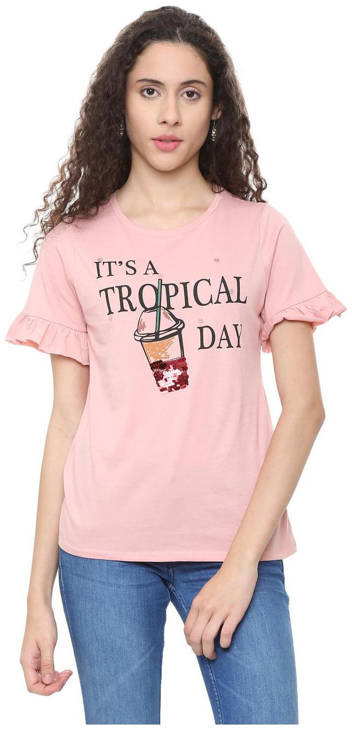 

People Women Pink Regular fit Round neck Cotton T shirt