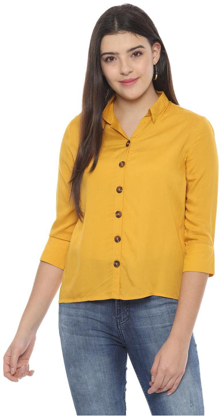 

People Women Yellow Solid Regular Fit Shirt