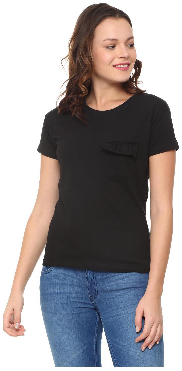 

People Women Black Slim fit Round neck Cotton T shirt