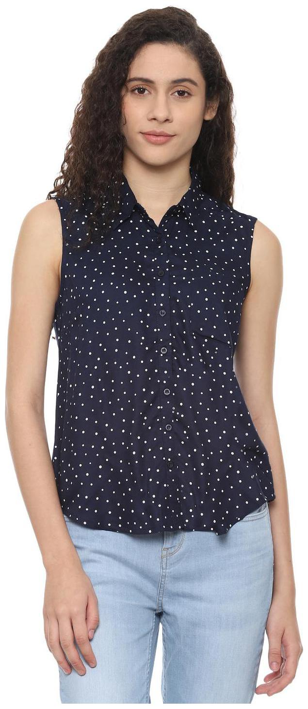

People Women Blue Printed Regular Fit Shirt