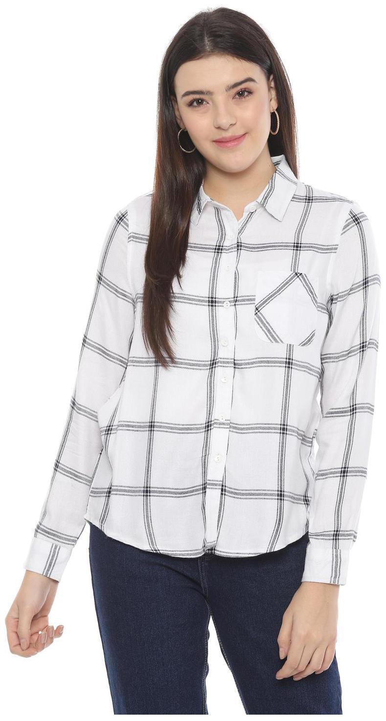 

People Women White Checked Regular Fit Shirt