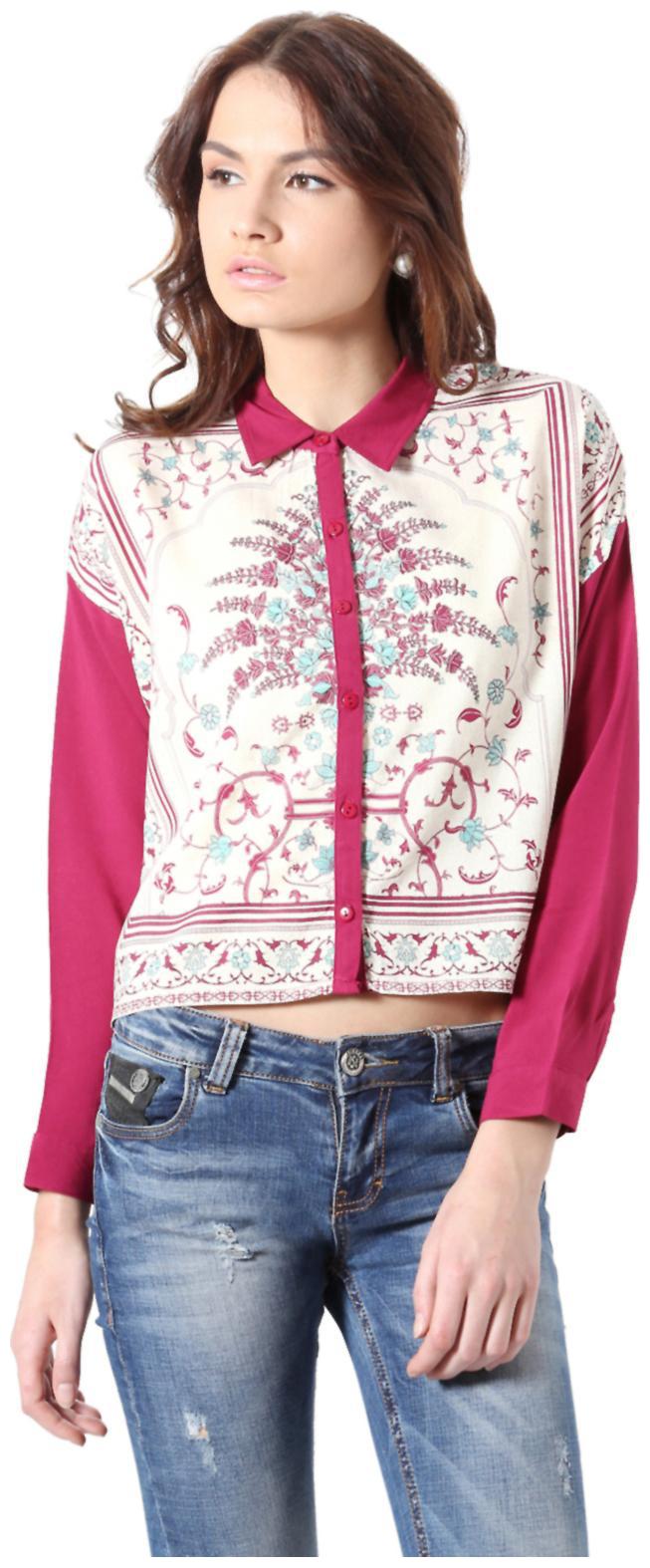 

People Women Pink Printed Regular Fit Shirt