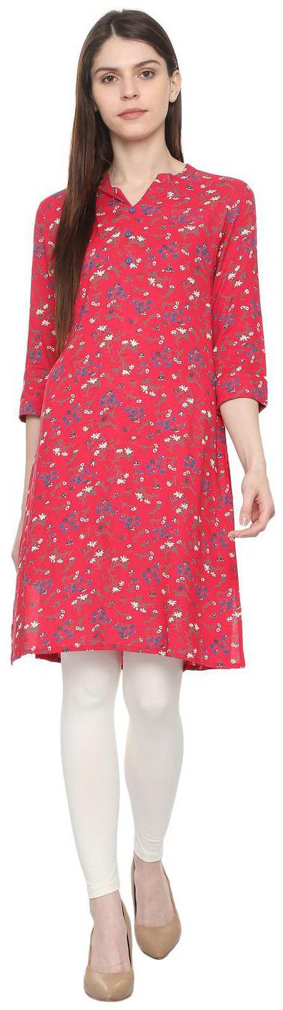 

People women Cotton Printed A Line Kurta Pink