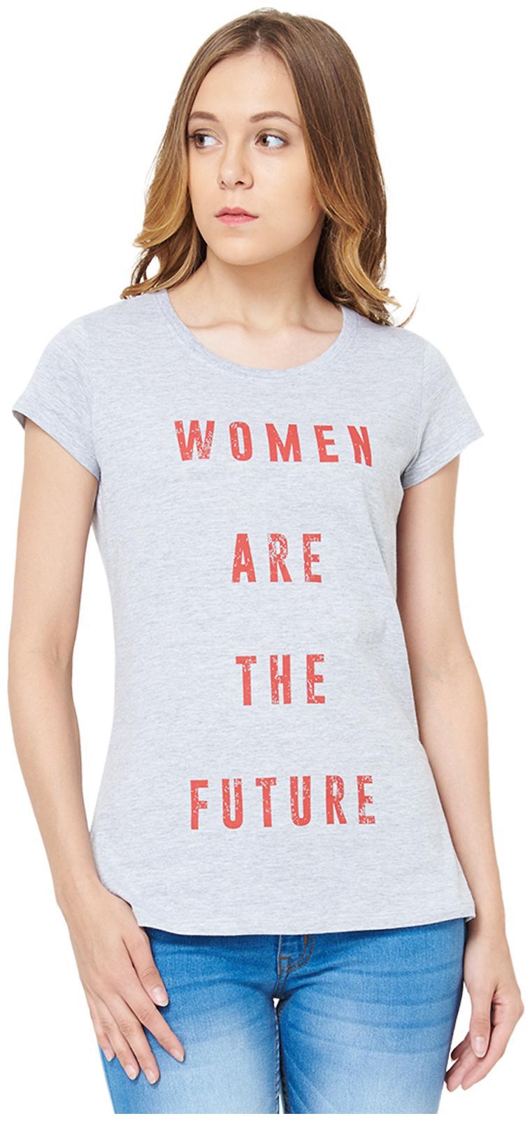 

People Women Grey Regular fit Round neck Blended T shirt