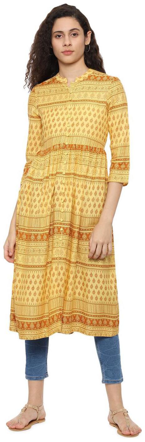 

People Women Yellow Printed Anarkali Kurti