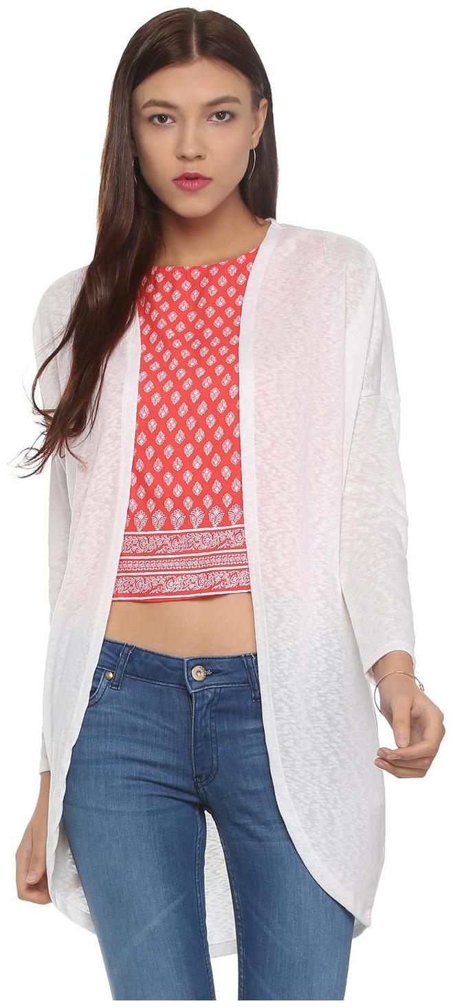 

People Women Self Design Regular Jacket - White