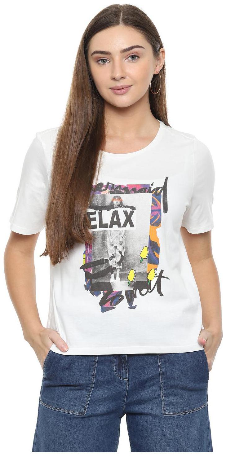 

People Women White Regular fit Round neck Cotton T shirt