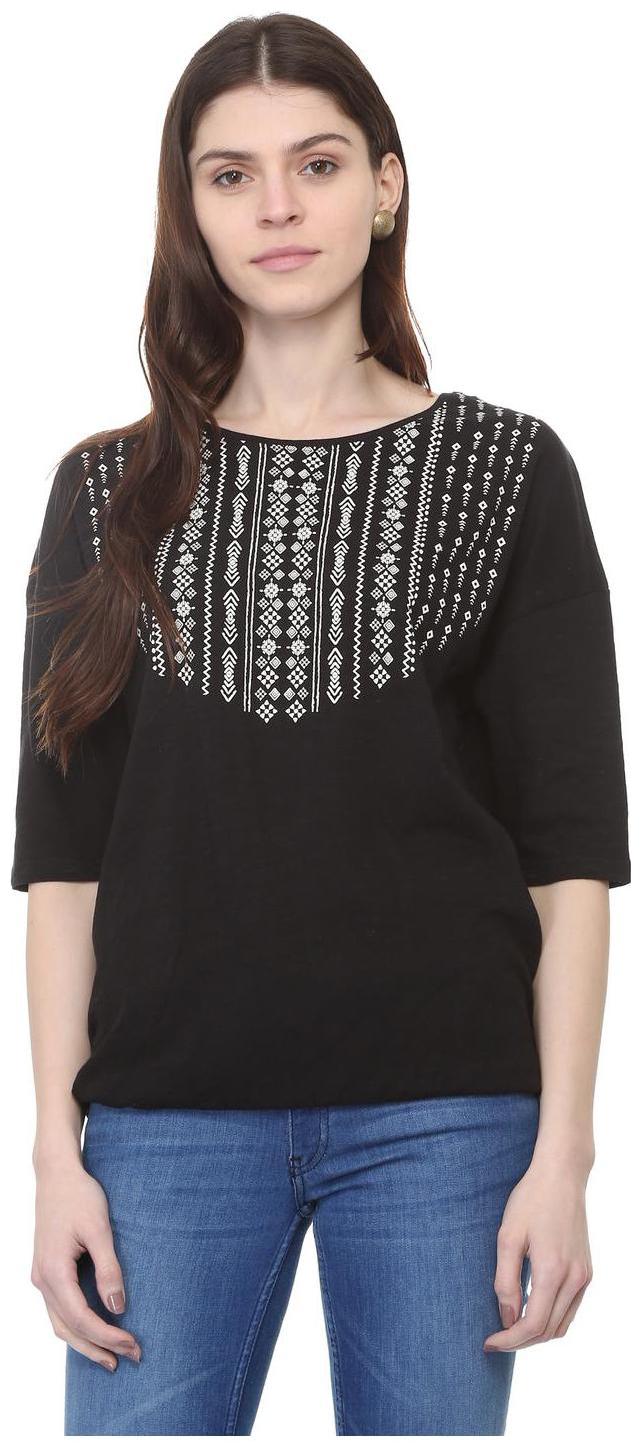 

People Women Printed Regular top - Black