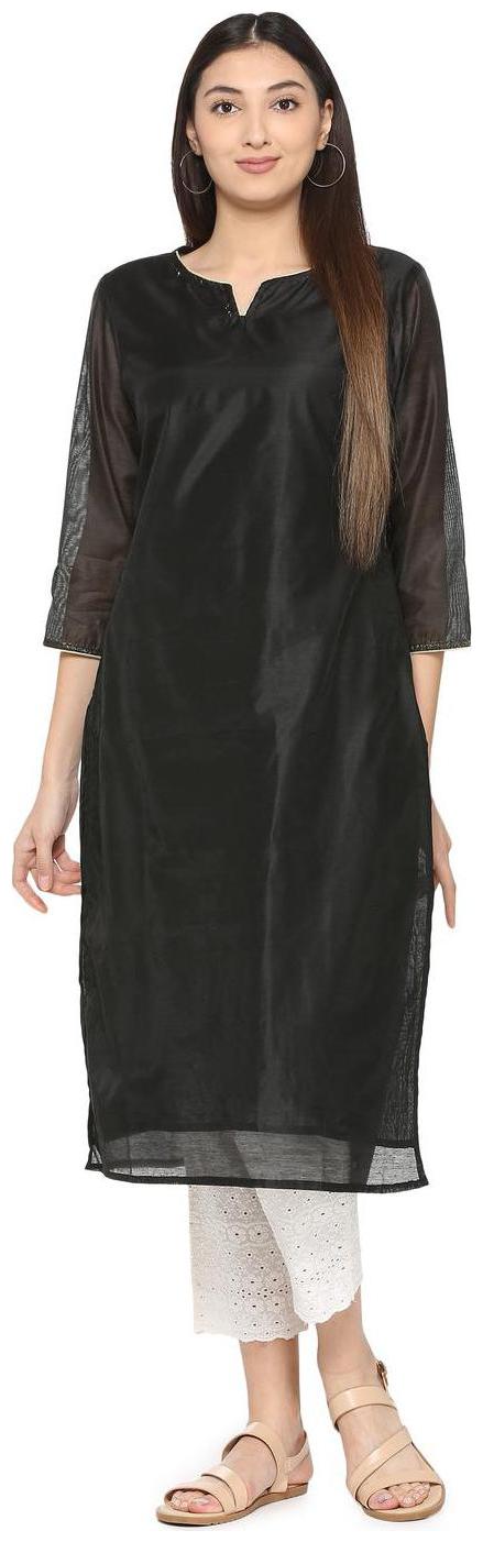 

People Women Black Solid Straight Kurta