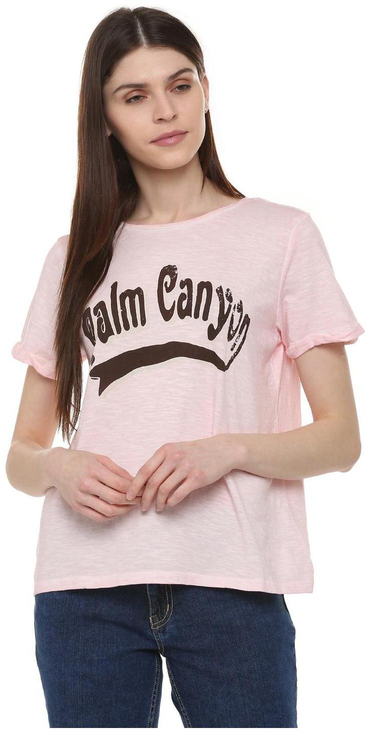 

People Women Pink Regular fit Round neck Cotton T shirt