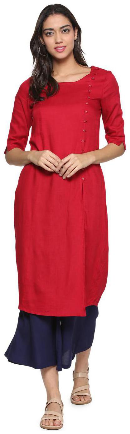 

People Women Red Solid Straight Kurta