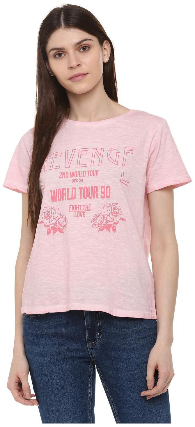 

People Women Pink Regular fit Round neck Cotton T shirt