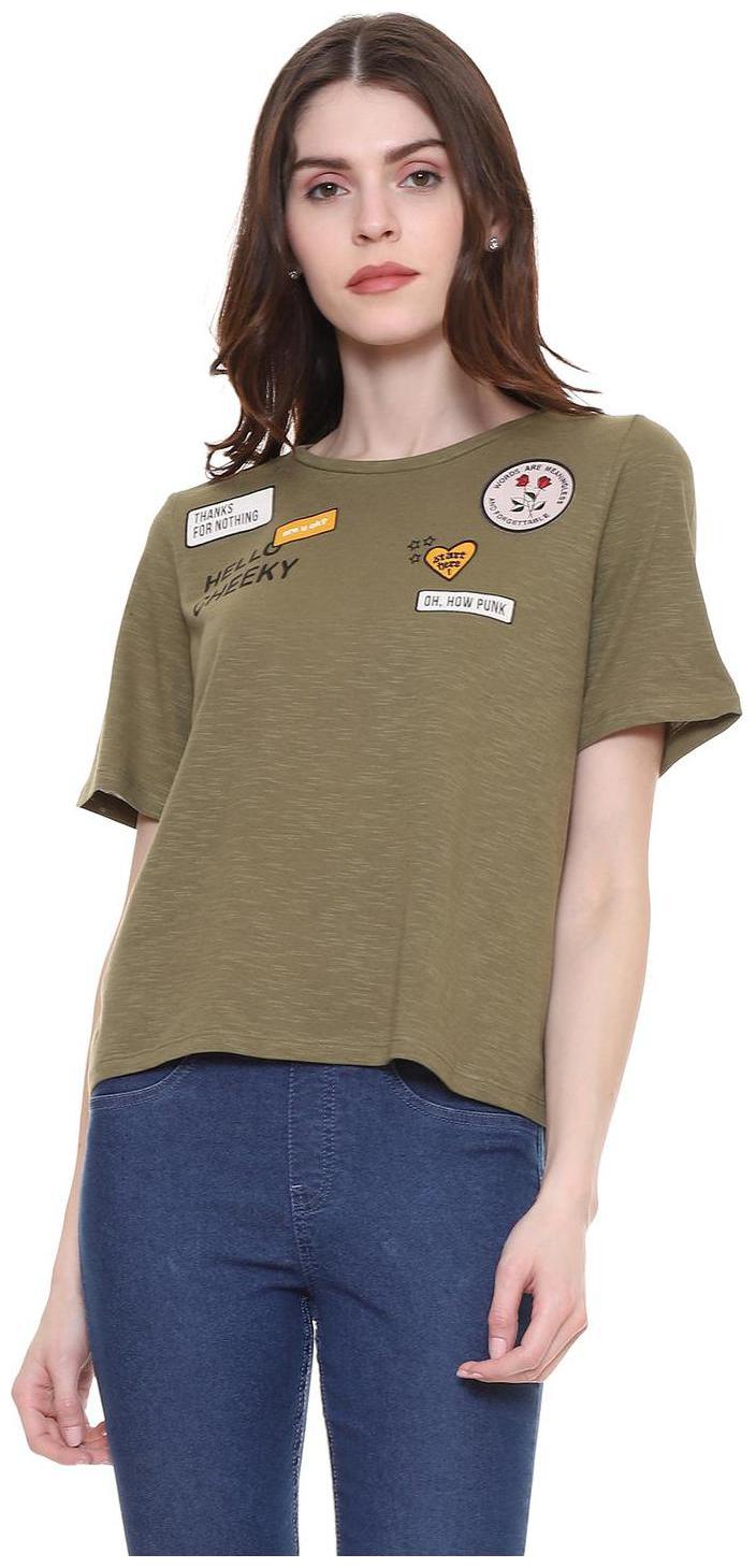 

People Women Green Regular fit Round neck Cotton T shirt