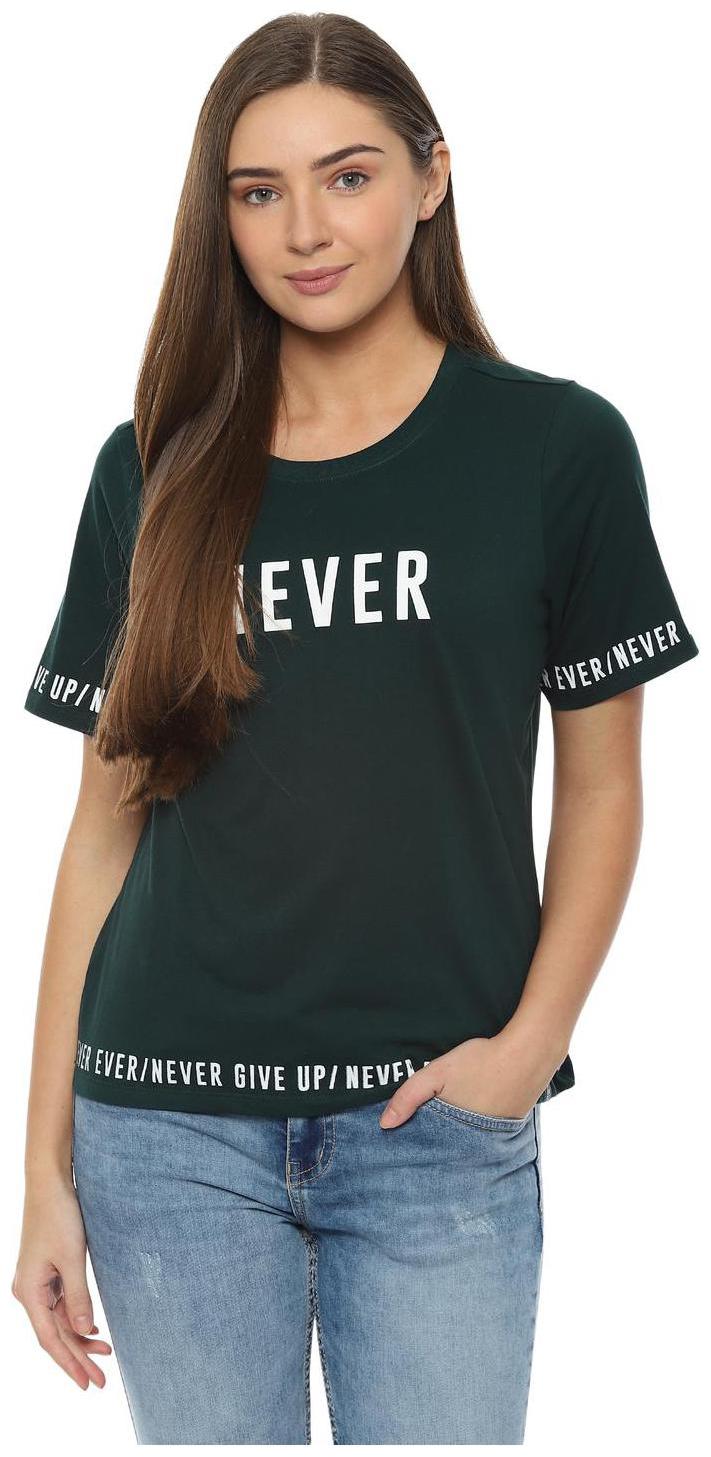 

People Women Green Regular fit Round neck Cotton T shirt