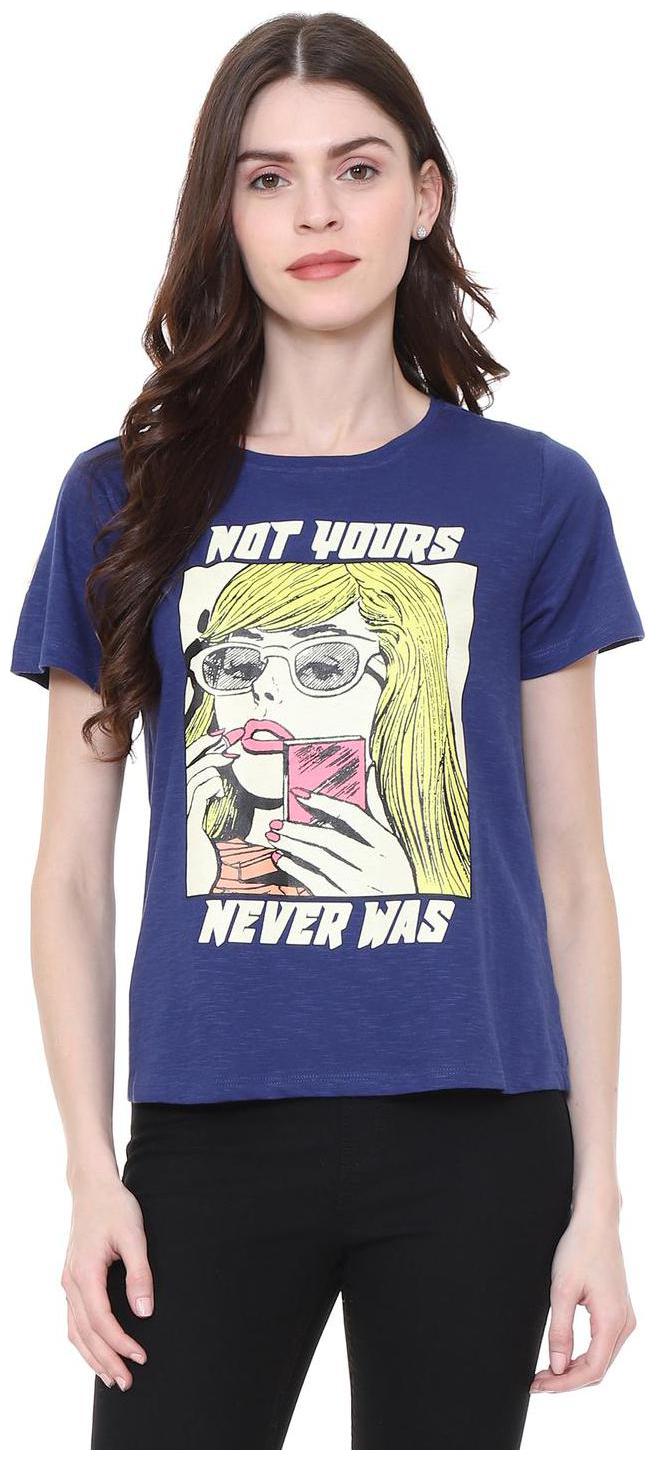 

People Women Blue Regular fit Round neck Cotton T shirt