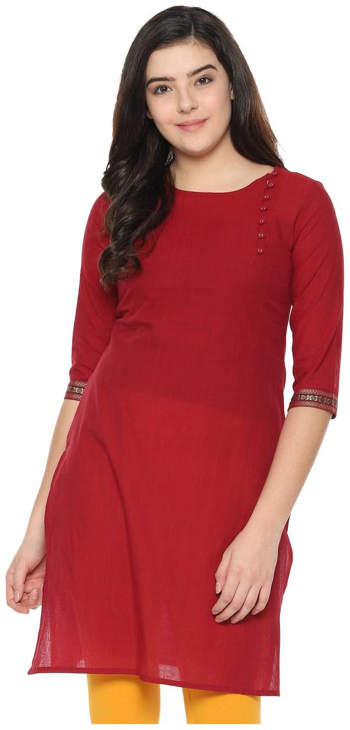 

People Women Red Solid Straight Kurta