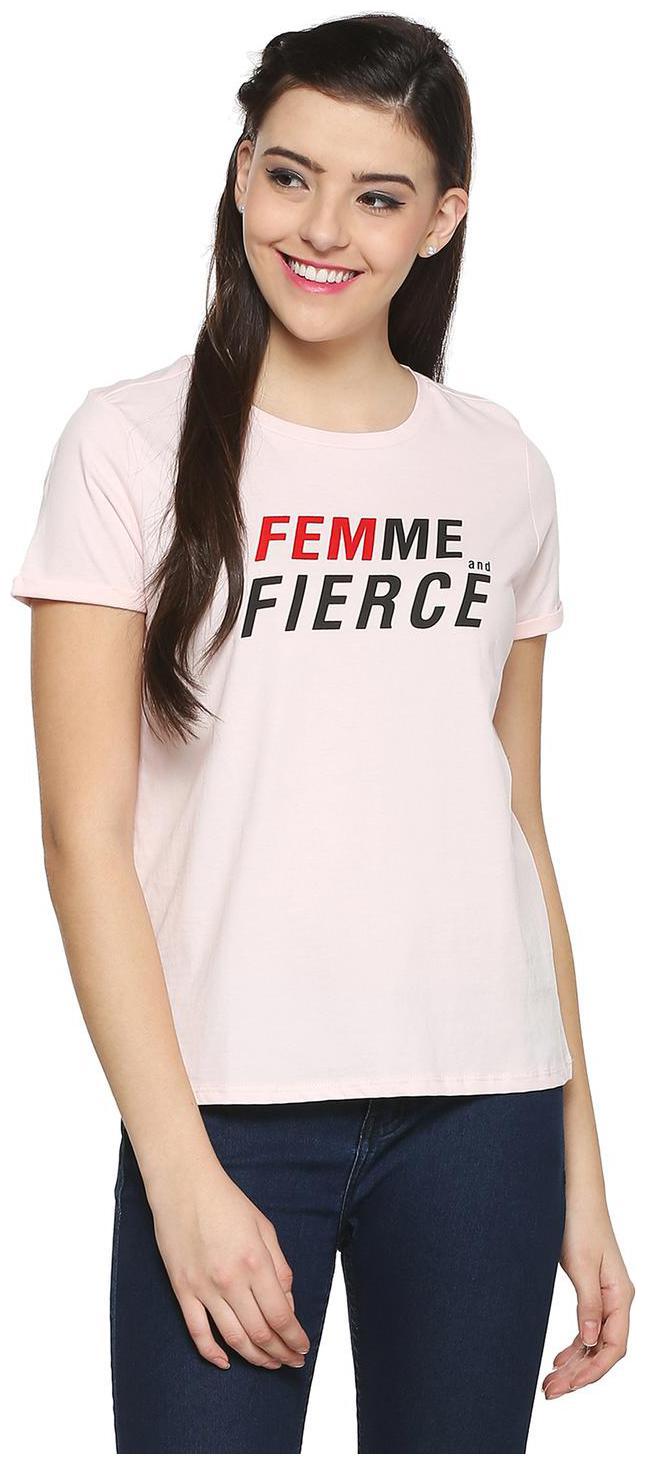 

People Women Pink Regular fit Round neck Cotton T shirt