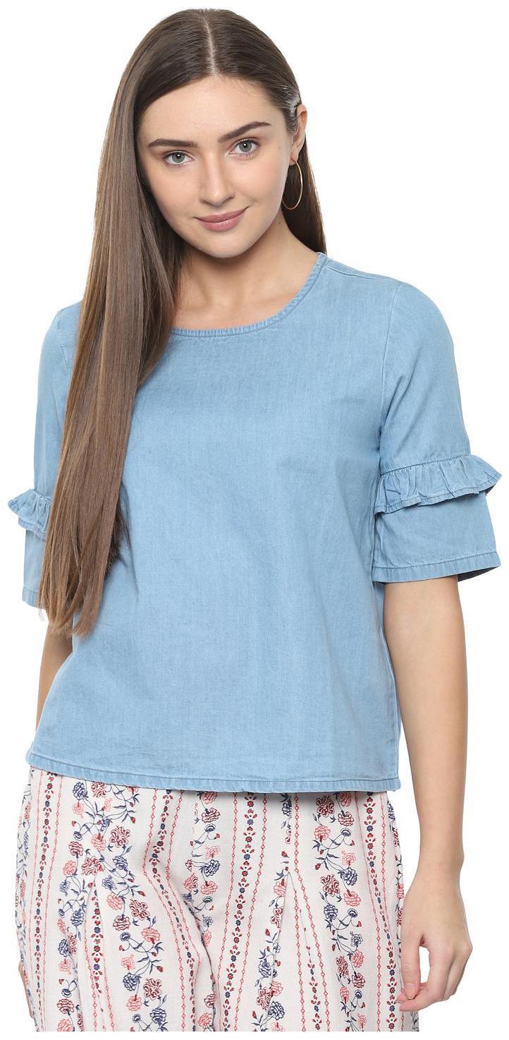 

People Women Self design Regular top - Blue