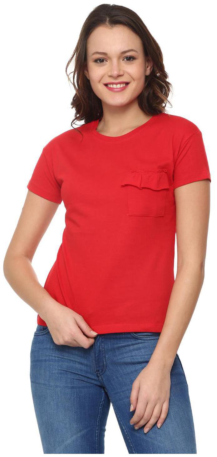 

People Women Red Slim fit Round neck Cotton T shirt