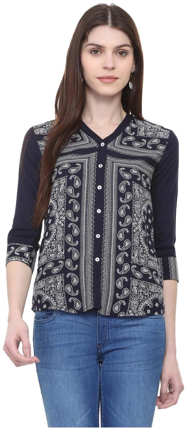 

People Women Printed Regular top - Blue