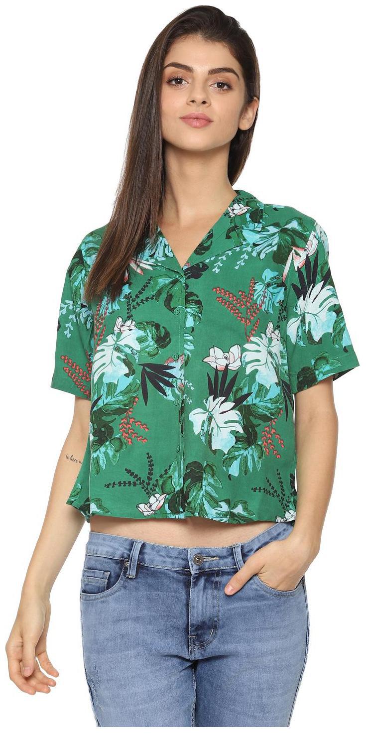 

People Women Green Printed Regular Fit Shirt