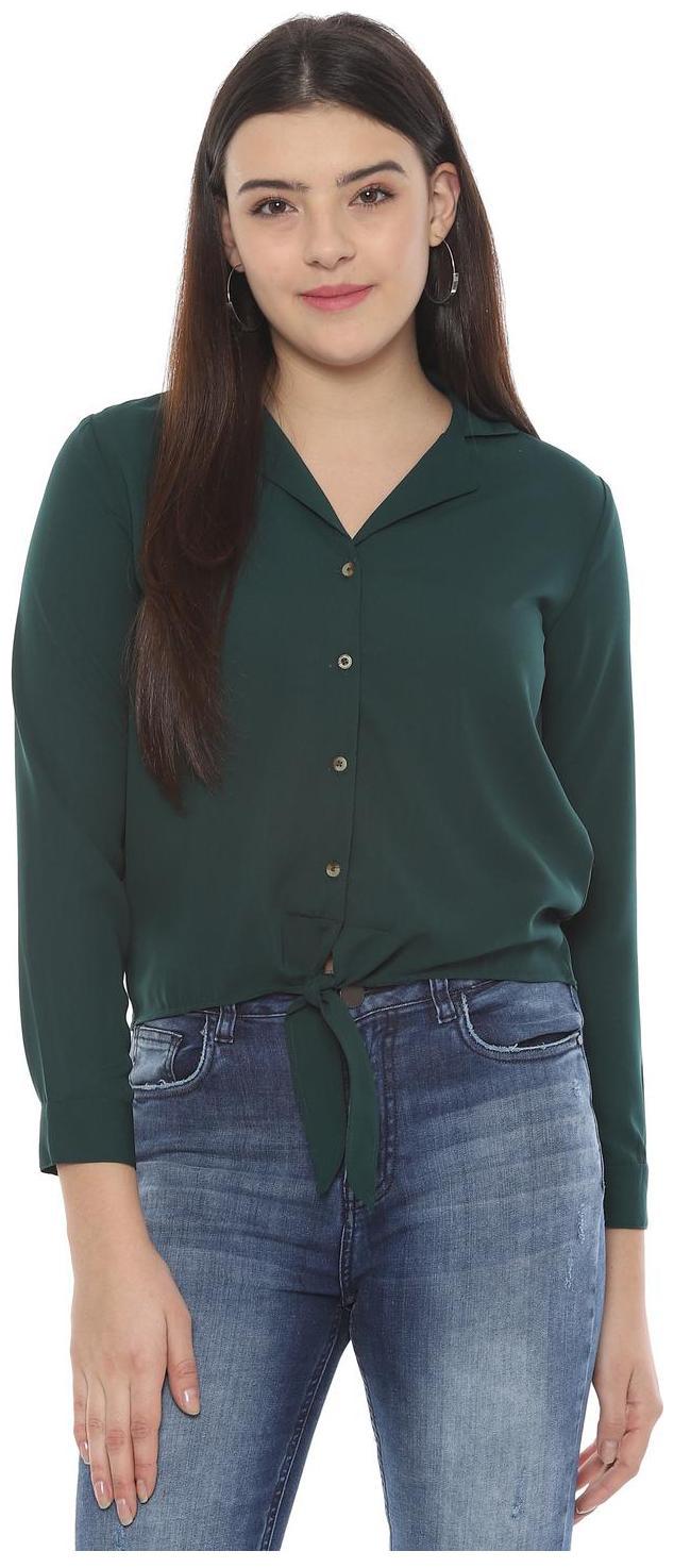 

People Women Green Solid Regular Fit Shirt