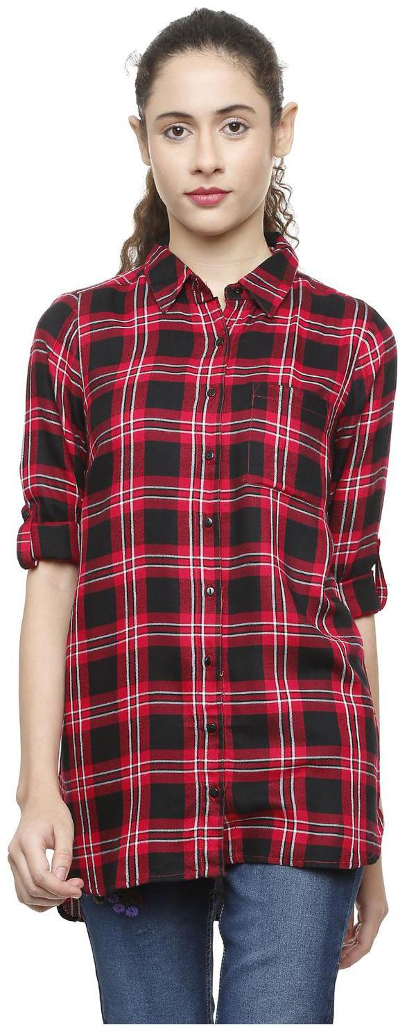 

People Women Red Checked Regular Fit Shirt