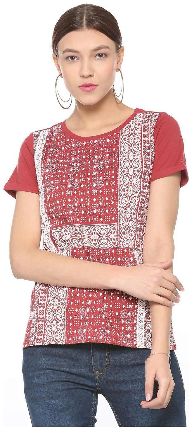 

People Women Maroon Regular fit Round neck Cotton T shirt