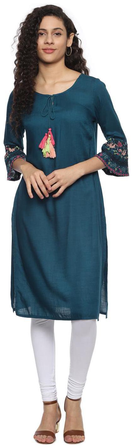 

People Women Blue Embroidered Straight Kurta