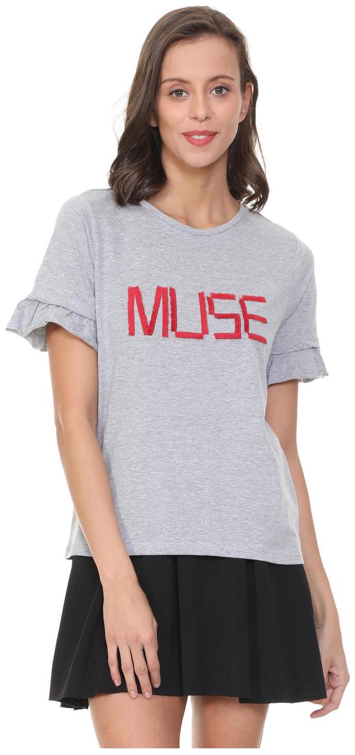 

People Women Grey Regular fit Round neck Blended T shirt